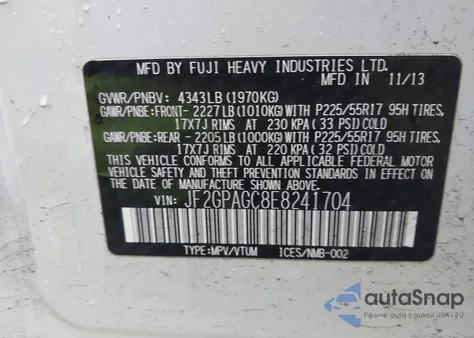 2014 Subaru Xv Crosstrek 2.0I Limited z USA, uszkodzony, nr VIN JF2GPAGC8E8241704